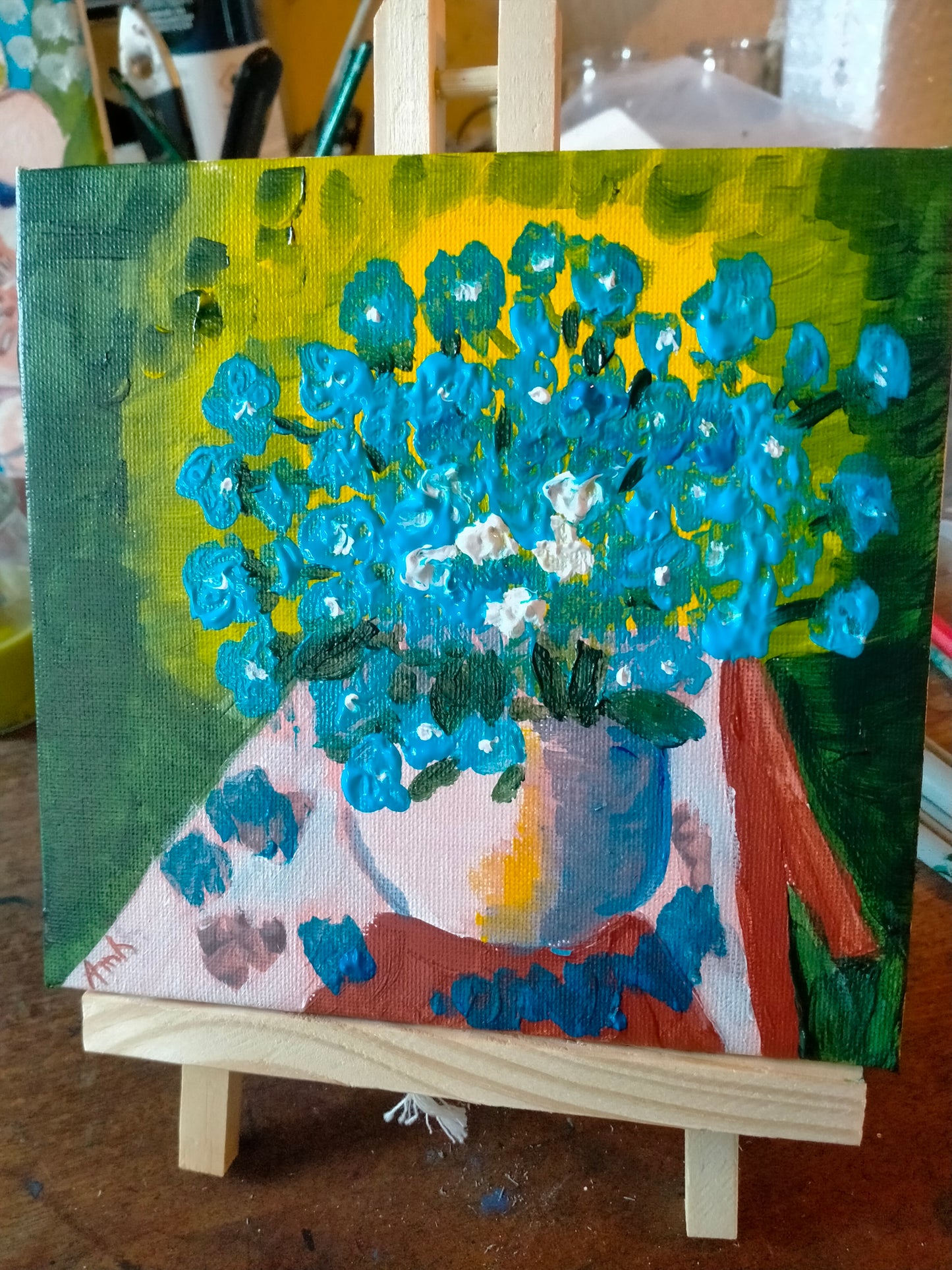 Peinture acrylique petit format "les myosotis"