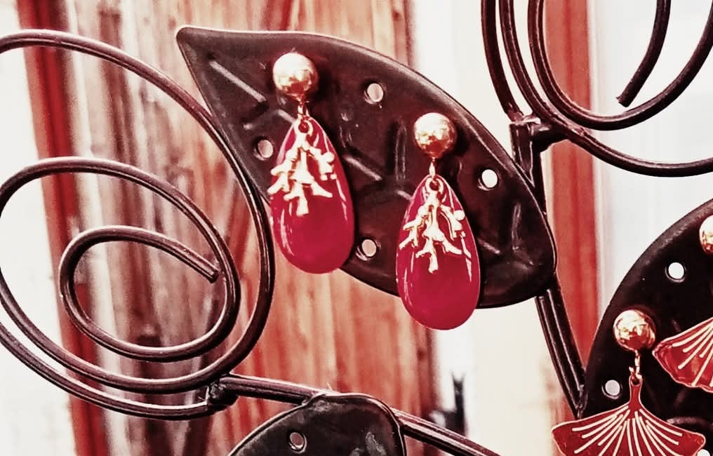 Boucles d'oreilles branche corail